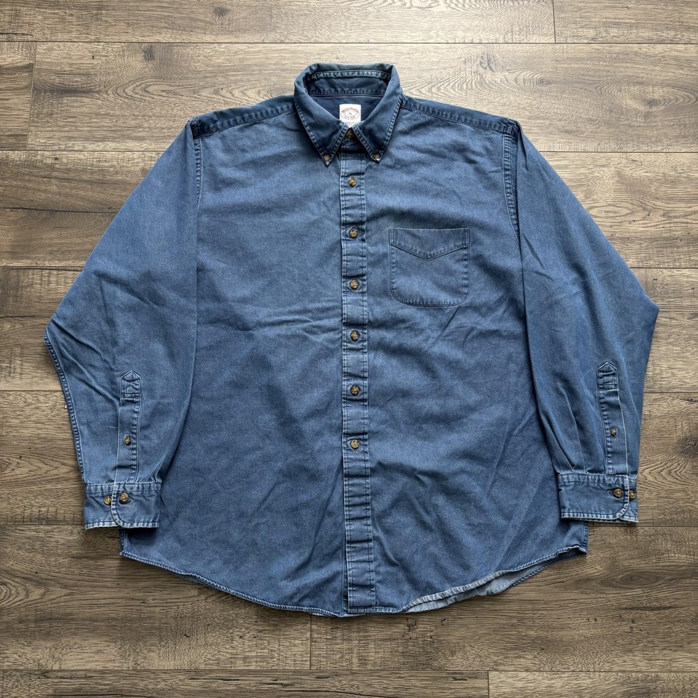 Brooks Brothers Shirt Mens XL Blue Denim Button Down Long Sleeve Cotton Casual
